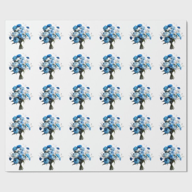 Papel De Regalo Flores azules y blancas (Superficie plana)