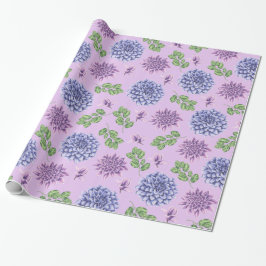 Papel De Regalo Flores azules y púrpuras sobre lavanda