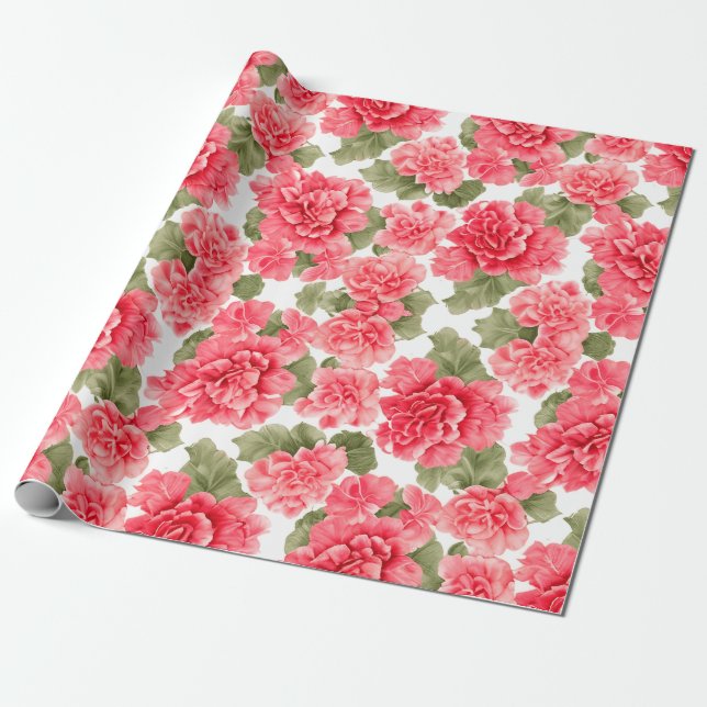 Papel De Regalo Flores Begonia de patrón floral (Desenrollado)