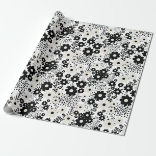 Papel De Regalo Flores beige y negra
