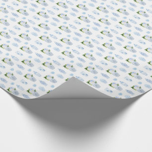 Papel De Regalo Flores Blancas Azules Clásicas Y Cerámica Ginger