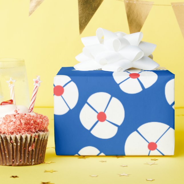 Papel De Regalo Flores Blancas En Azul (Fiesta de cumpleaños )