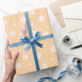 Papel De Regalo Flores blancas en el patrón amarillo