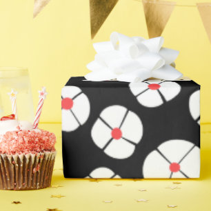 Papel De Regalo Flores blancas en negro