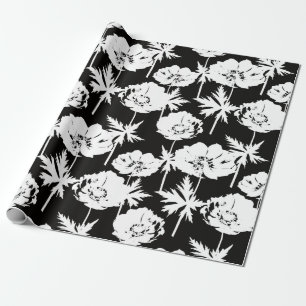 Papel De Regalo Flores blancas en negro.