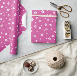 Papel De Regalo Flores blancas en rosa caliente
