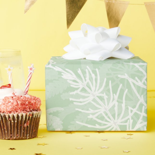 Papel De Regalo Flores blancas en verde claro. (Fiesta de cumpleaños )