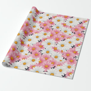 Papel De Regalo Flores Blancas Rosadas Estética Gráfica