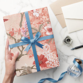 Papel De Regalo Flores blancas rosadas rojas chinas de estilo asiá