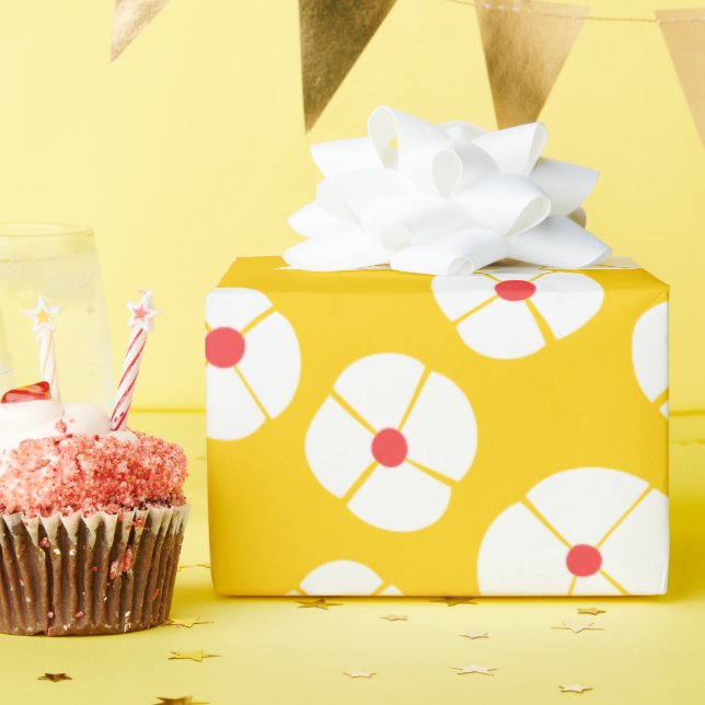 Papel De Regalo Flores Blancas Sobre El Oro (Fiesta de cumpleaños )