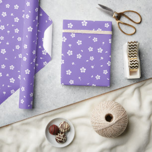 Papel De Regalo Flores blancas sobre púrpura
