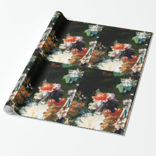 PAPEL DE REGALO FLORES BLANCOS DE ANEMONES ROJOS ROJOS DE COLOR RO