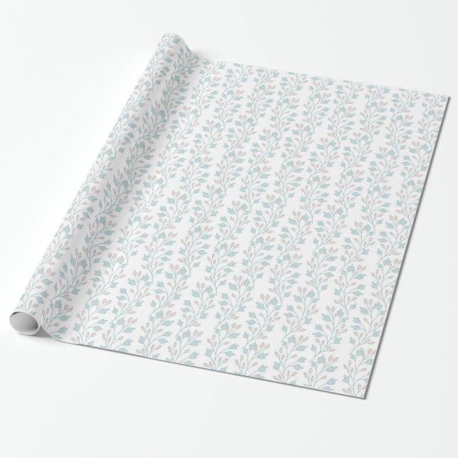 Papel De Regalo Flores blandas de vinilo rosa y azul dejan en blan (Desenrollado)