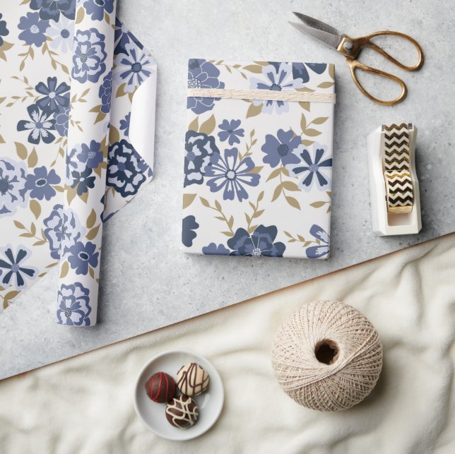 Papel De Regalo Flores Blue Vine Botanft (Artesanía)