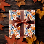 Papel De Regalo Flores Bohemias de Otoño en Terracota y Azul<br><div class="desc">Muy bohemio en estilo,  este patrón de acuarela de otoño presenta flores en albaricoque,  rosa polvoriento y terracota con follaje azul polvoriento de claro a oscuro sobre un fondo blanco. Perfecto para celebrar ocasiones de otoño,  desde bodas y celebraciones nupciales hasta fiestas de cumpleaños y baby showers.</div>