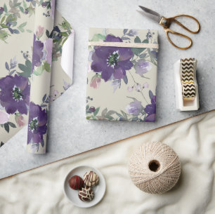 Papel De Regalo Flores bonitas de acuarela morada