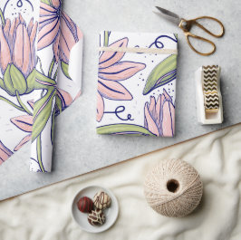 Papel De Regalo Flores botánicas finas rosa y verde l Ocasión