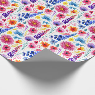 Papel De Regalo Flores brillantes de estilo acuarela abstracto