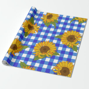 Papel De Regalo Flores brillantes en un fondo a cuadros. Vinta