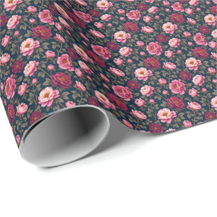 Papel De Regalo Flores Burgundy y Rosadas