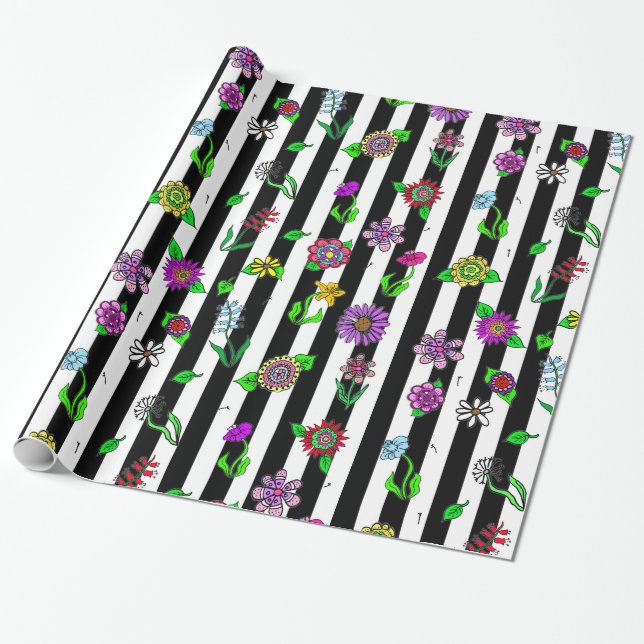 Papel De Regalo Flores caprichosas dibujadas a mano (Desenrollado)