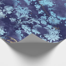 Papel De Regalo Flores celestes de la Marina Azul Novia Grungy Sha