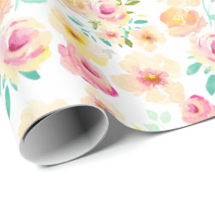 Papel De Regalo Flores color de agua amarillo rosa bonito