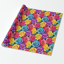 Papel De Regalo Flores coloridas, estampado de rosas brillantes en