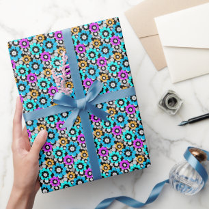 Papel De Regalo Flores coloridas margaritas Azul Turquesa Purpura