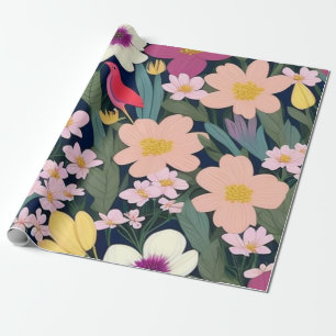 Papel De Regalo Flores coloridas rosa preciosa etiqueta de regalo