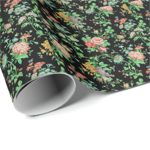 Papel De Regalo FLORES COLORIDOS Y SALE DE UN negro FLORAL OSCURO