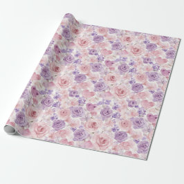 Papel De Regalo Flores Corazones Rosados Morados Rubor Día de San