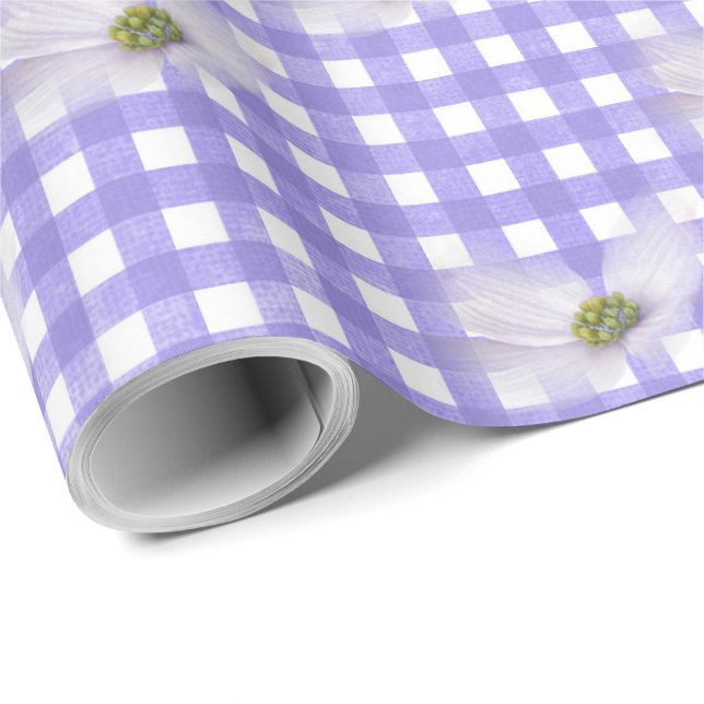 Papel De Regalo Flores Cosmos Lavender En Gingham (Esquina del rollo)