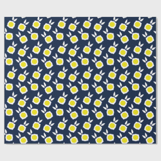 Papel De Regalo flores cuadradas azul marino