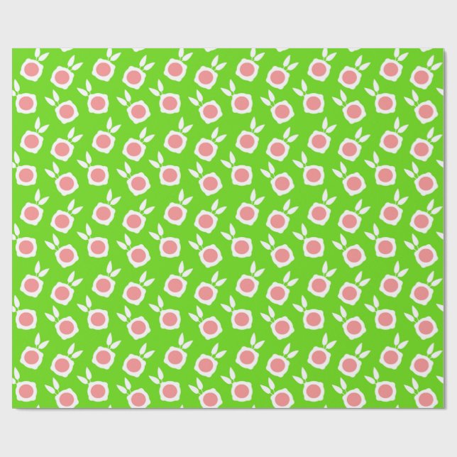 Papel De Regalo flores cuadradas verdes (Superficie plana)