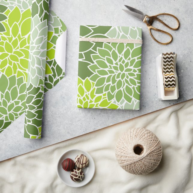 Papel De Regalo Flores Dahlia, Patrón De Flores, Dahlia Verde (Artesanía)