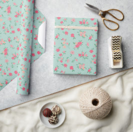 Papel De Regalo Flores Dainty Pink Verde azulado