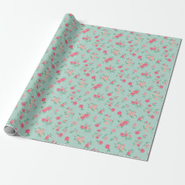 Papel De Regalo Flores Dainty Pink Verde azulado