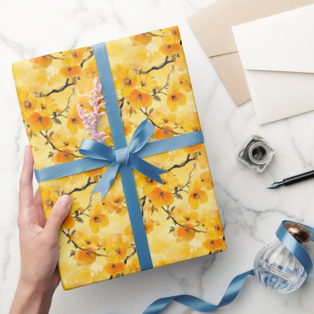 Papel De Regalo Flores de acuarela amarillas (Regalar)