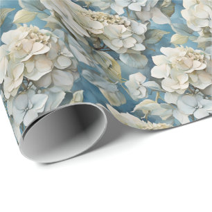 Papel De Regalo Flores de acuarela azul polvorientas y elegantes