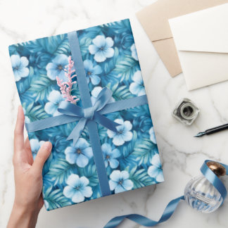 Papel De Regalo Flores de Acuarela Azules