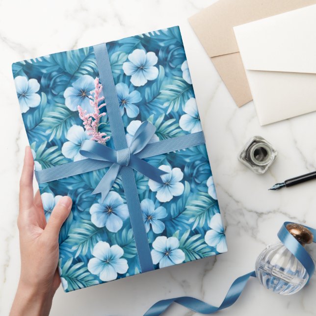 Papel De Regalo Flores de Acuarela Azules (Regalar)
