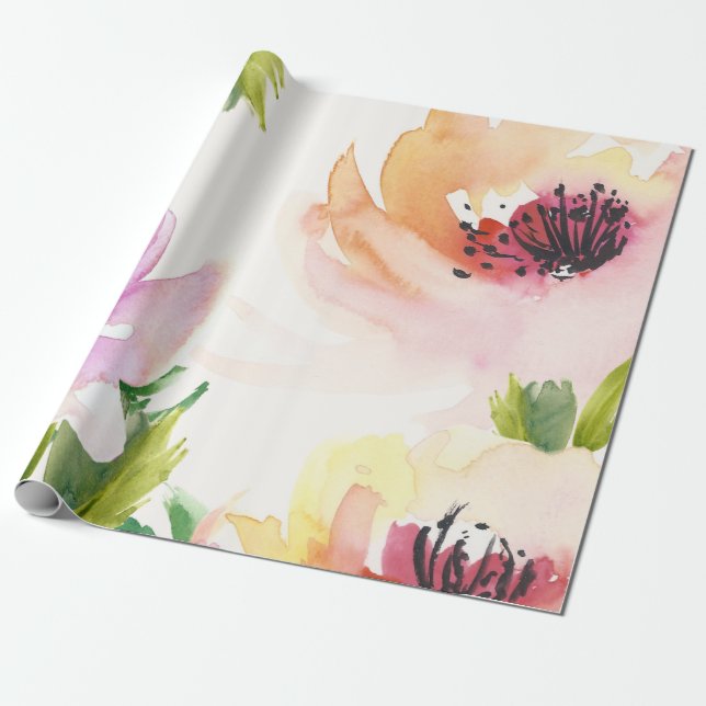 Papel De Regalo Flores de acuarela elegantes (Desenrollado)