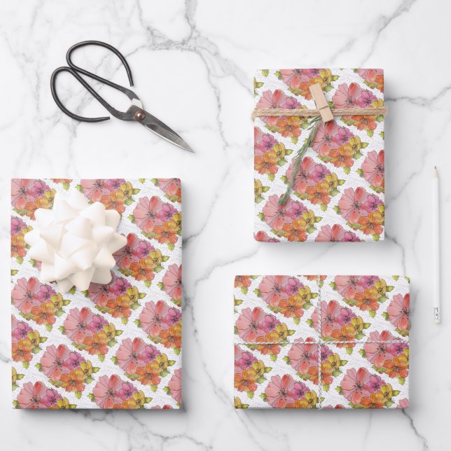 Papel de regalo - Flores de acuarela pastel (Anverso)