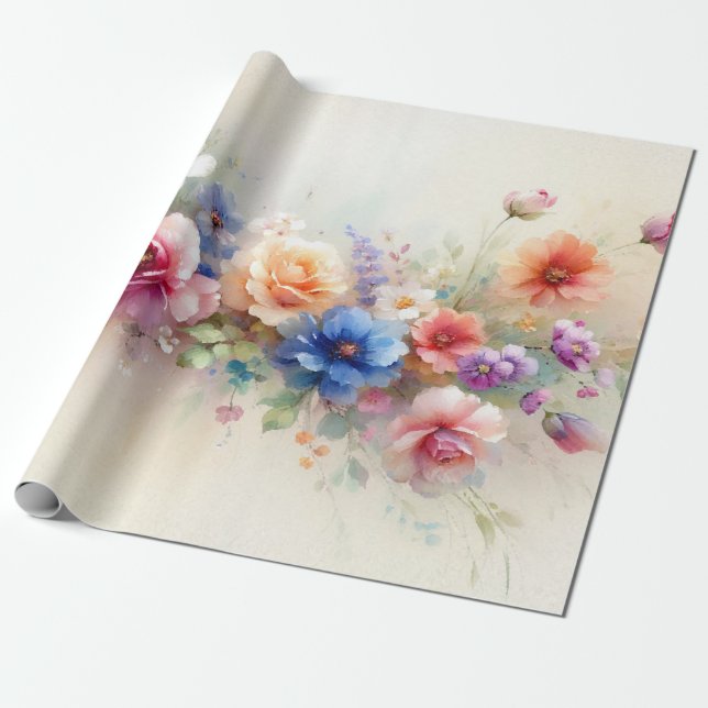 Papel De Regalo Flores de Acuarela Plantilla Elegante Moderna Rega (Desenrollado)
