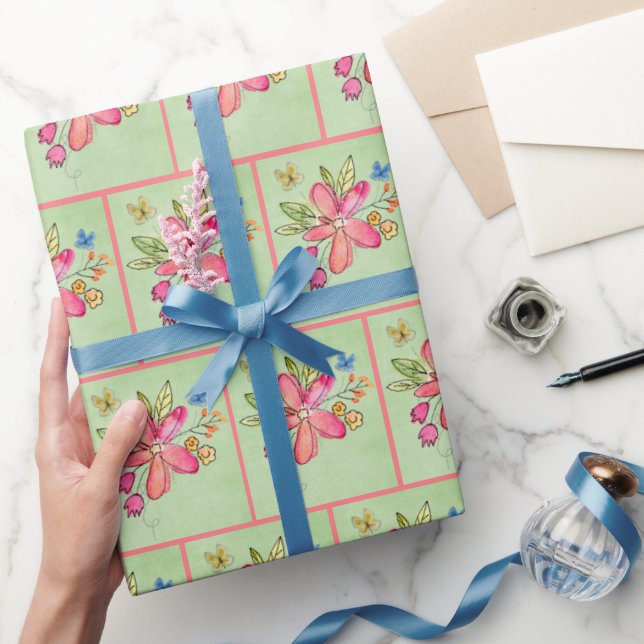 Papel De Regalo Flores de acuarela y mariposas (Regalar)