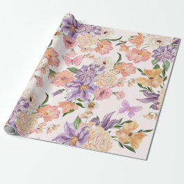 Papel De Regalo Flores de acuarela y mariposas silvestres rosa