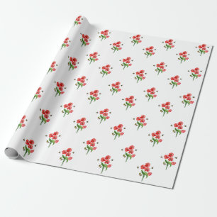 Papel De Regalo Flores de adormidera escarlata acuarela y bonitos