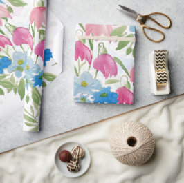 Papel De Regalo Flores De Agua De Primavera Azul Y Rubor