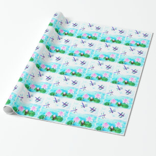 Papel De Regalo Flores de agua Flores turquesas